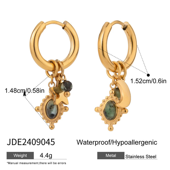 Stainless Steel Geometric Star Moon Earrings With Electroplating Retro Design For Women