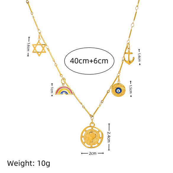 Stainless Steel Geometric Star Rainbow Pendant Necklace With Vacuum Plated 18K Gold Color