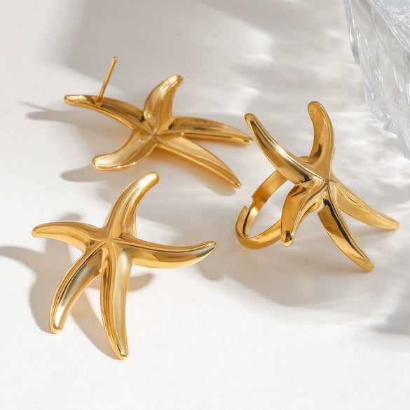 Stainless Steel Geometric Starfish And Fivepointed Star Electroplated Earrings