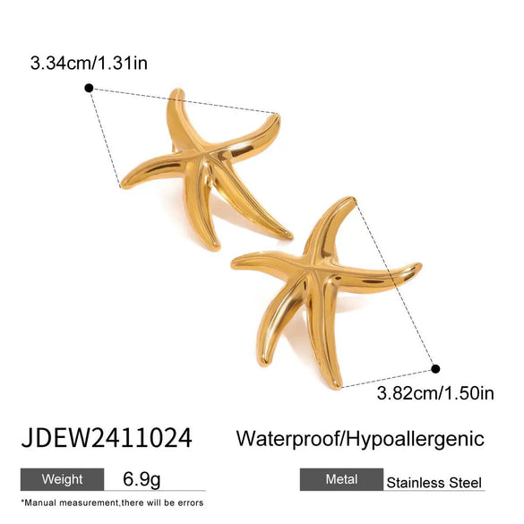 Stainless Steel Geometric Starfish And Fivepointed Star Electroplated Earrings