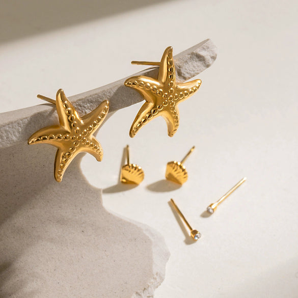 Stainless Steel Geometric Starfish Earrings Electroplated Jewelry