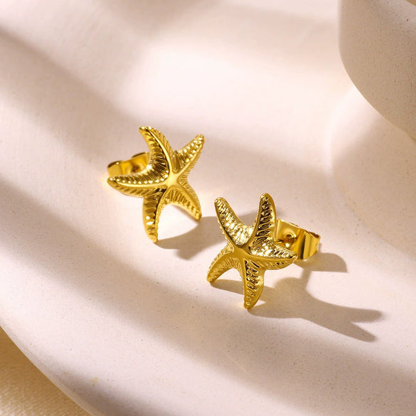 Stainless Steel Geometric Starfish Earrings Electroplated Little Fresh Style