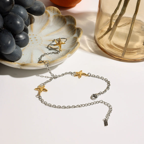 Stainless Steel Geometric Starfish Finger Bracelet Electroplated Women's Jewelry