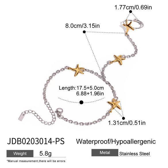 Stainless Steel Geometric Starfish Finger Bracelet Electroplated Women's Jewelry