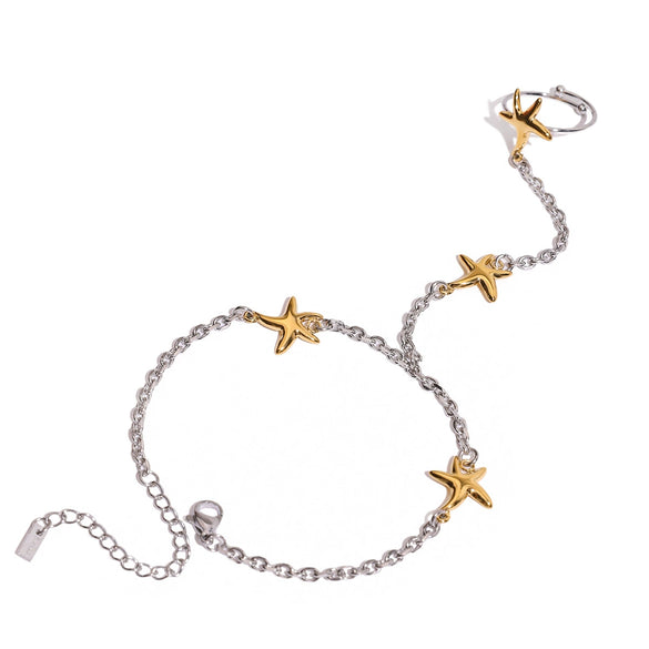 Stainless Steel Geometric Starfish Finger Bracelet Electroplated Women's Jewelry