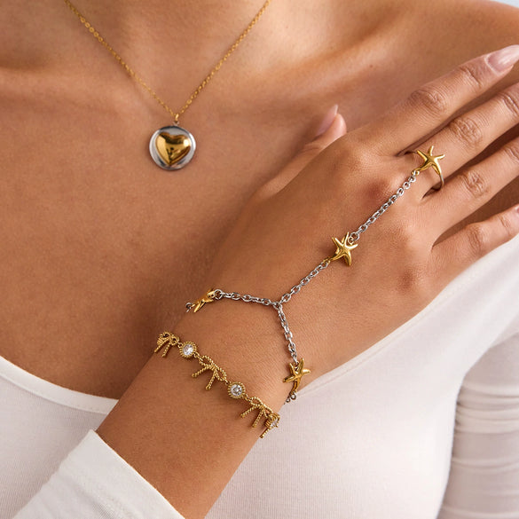 Stainless Steel Geometric Starfish Finger Bracelet Electroplated Women's Jewelry