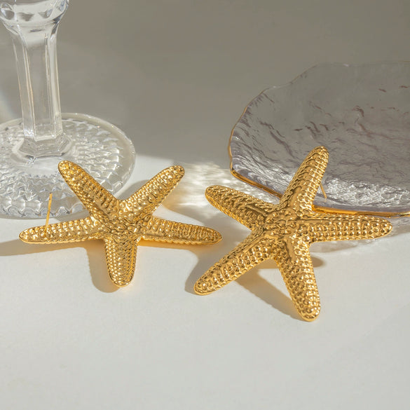Stainless Steel Geometric Starfish Hammered Electroplated Women's Earrings