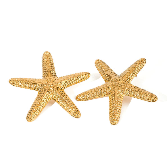 Stainless Steel Geometric Starfish Hammered Electroplated Women's Earrings