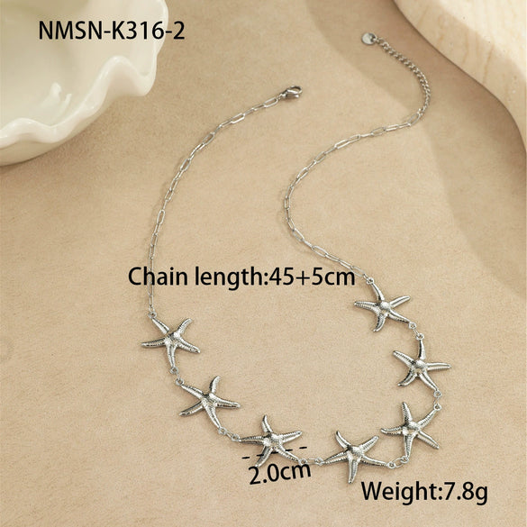 Stainless Steel Geometric Starfish Shell Pendant Necklace Electroplated Fashion Style Women's