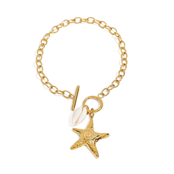 Stainless Steel Geometric Starfish Tooth Shell Pendant Bracelet Jewelry With Electroplating And Original Minimalist Design