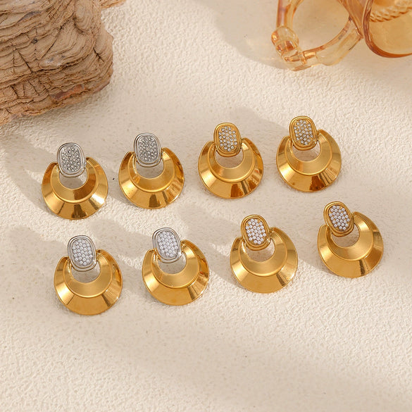 Stainless Steel Geometric Style Earrings Inlaid With Zircon For Women