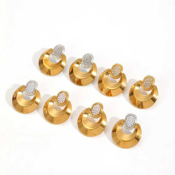 Stainless Steel Geometric Style Earrings Inlaid With Zircon For Women