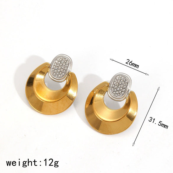 Stainless Steel Geometric Style Earrings Inlaid With Zircon For Women