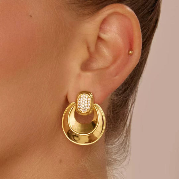 Stainless Steel Geometric Style Earrings Inlaid With Zircon For Women