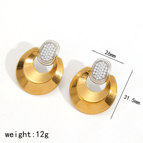 Stainless Steel Geometric Style Earrings Inlaid With Zircon For Women