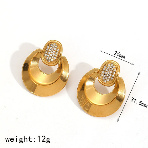 Stainless Steel Geometric Style Earrings Inlaid With Zircon For Women