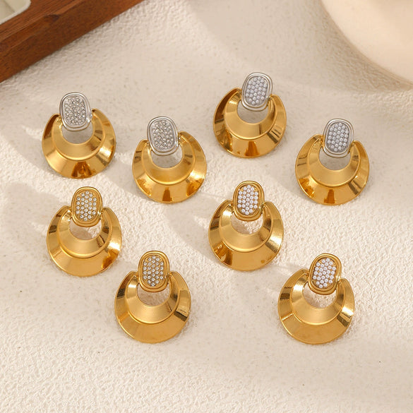 Stainless Steel Geometric Style Earrings Inlaid With Zircon For Women