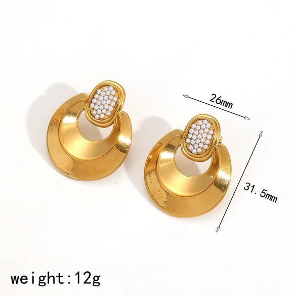 Stainless Steel Geometric Style Earrings Inlaid With Zircon For Women
