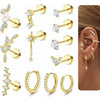 Stainless Steel Geometric Style Earrings Set With Diamonds