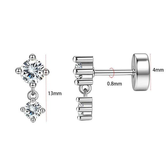 Stainless Steel Geometric Style Earrings Set With Diamonds