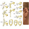 Stainless Steel Geometric Style Earrings Set With Diamonds