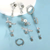 Stainless Steel Geometric Style Earrings Set With Diamonds