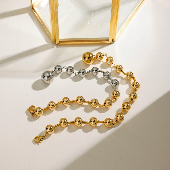 Stainless Steel Geometric Style Electroplated Bead Chain Bracelet For Women