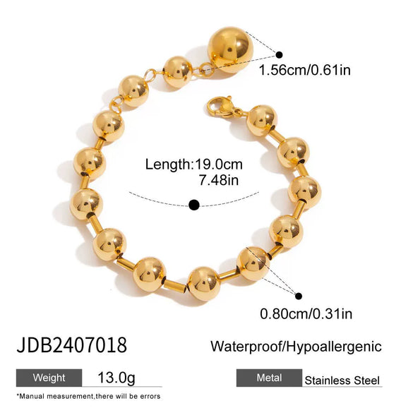 Stainless Steel Geometric Style Electroplated Bead Chain Bracelet For Women