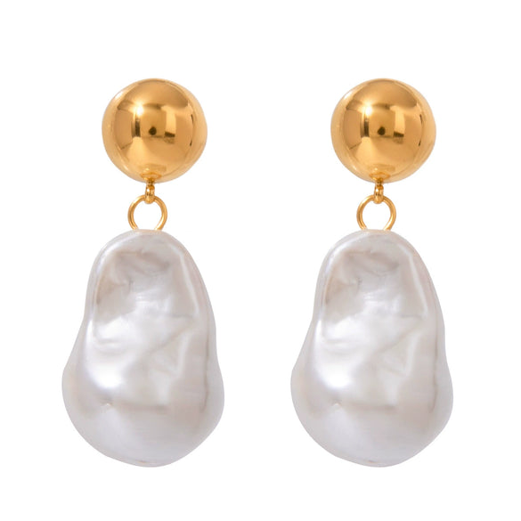 Stainless Steel Geometric Style Electroplated Irregular Pearl Earrings