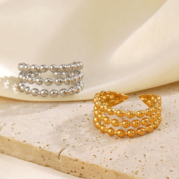 Stainless Steel Geometric Style Electroplated Women's Round Bead Ring