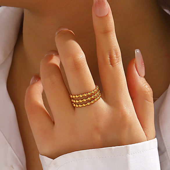 Stainless Steel Geometric Style Electroplated Women's Round Bead Ring