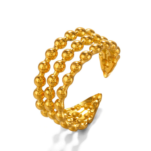 Stainless Steel Geometric Style Electroplated Women's Round Bead Ring