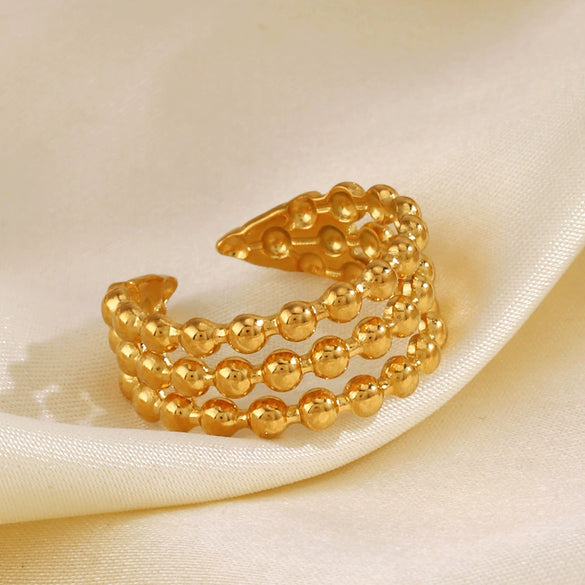 Stainless Steel Geometric Style Electroplated Women's Round Bead Ring