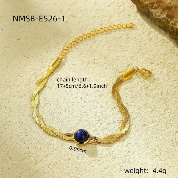 Stainless Steel Geometric Style Electroplating Snake Chain Woven Natural Stone Bracelet For Women