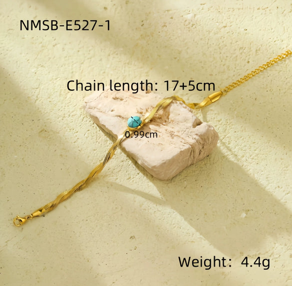Stainless Steel Geometric Style Electroplating Snake Chain Woven Natural Stone Bracelet For Women