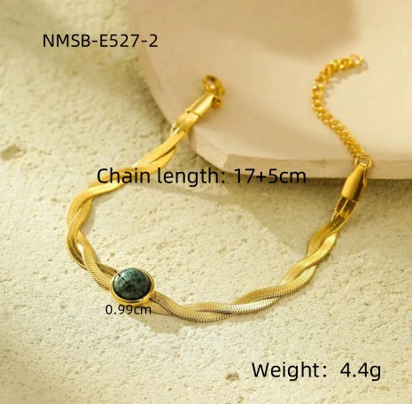 Stainless Steel Geometric Style Electroplating Snake Chain Woven Natural Stone Bracelet For Women