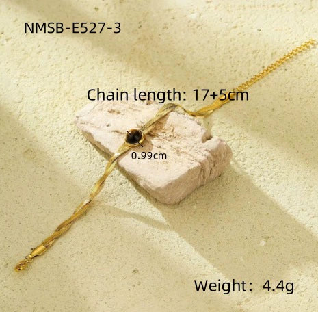 Stainless Steel Geometric Style Electroplating Snake Chain Woven Natural Stone Bracelet For Women