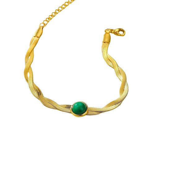 Stainless Steel Geometric Style Electroplating Snake Chain Woven Natural Stone Bracelet For Women