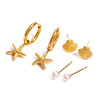 Stainless Steel Geometric Style Electroplating Starfish Pearl Women's Earrings Three Pair Set