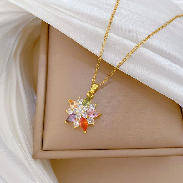 Stainless Steel Geometric Style Full Diamond Necklace For Unisex With Copper Pendant