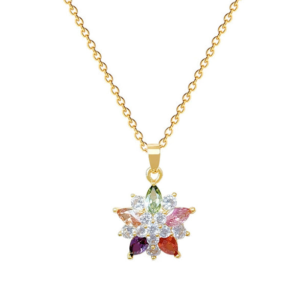 Stainless Steel Geometric Style Full Diamond Necklace For Unisex With Copper Pendant