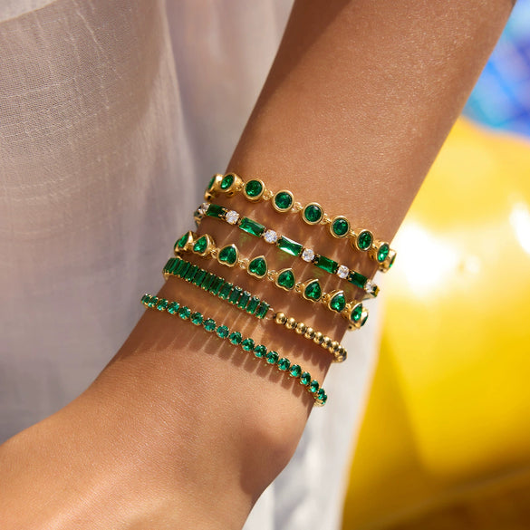 Stainless Steel Geometric Style Green Zircon Jewelry Buckle Tennis Chain Bracelet With Electroplating For Women