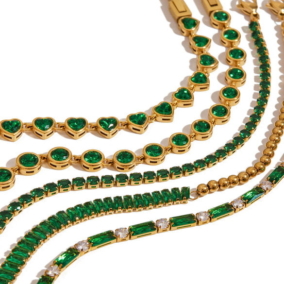Stainless Steel Geometric Style Green Zircon Jewelry Buckle Tennis Chain Bracelet With Electroplating For Women