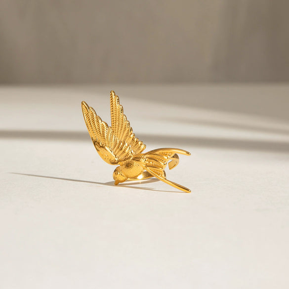 Stainless Steel Geometric Style Peace Dove Jewelry Ring With Electroplating Design