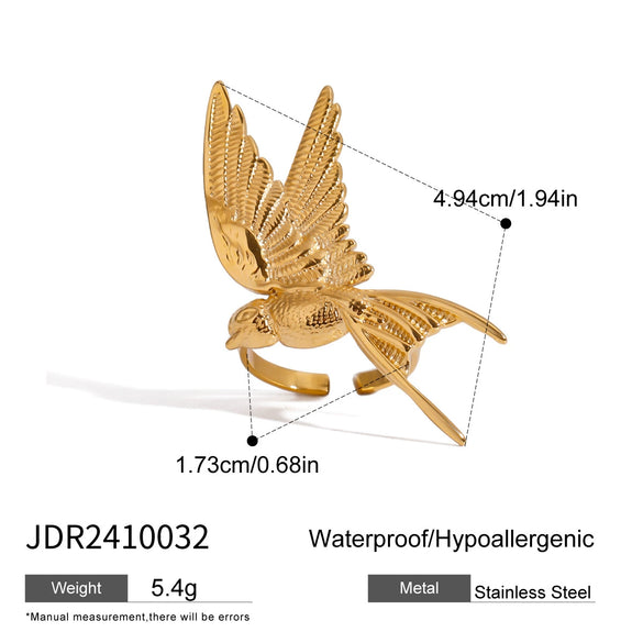 Stainless Steel Geometric Style Peace Dove Jewelry Ring With Electroplating Design