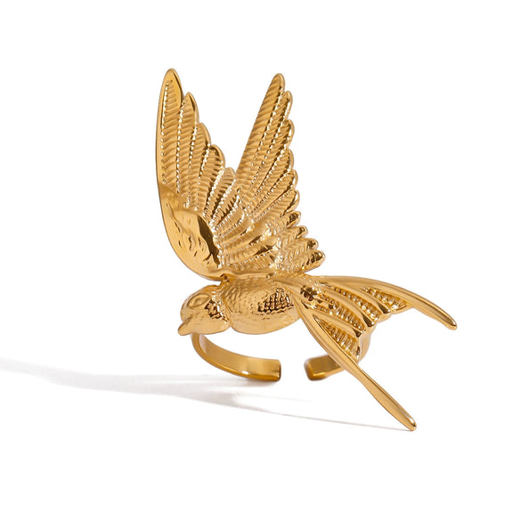 Stainless Steel Geometric Style Peace Dove Jewelry Ring With Electroplating Design