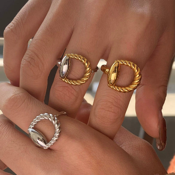 Stainless Steel Geometric Style Ring And Bracelet Jewelry With Electroplating
