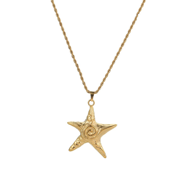 Stainless Steel Geometric Style Starfish Design Jewelry Hammer Pattern Twist Chain Earrings Necklace