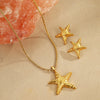 Stainless Steel Geometric Style Starfish Design Jewelry Hammer Pattern Twist Chain Earrings Necklace
