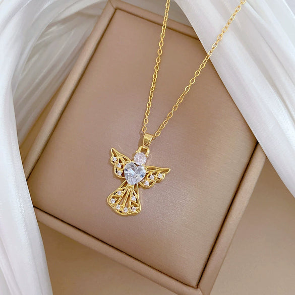 Stainless Steel Geometric Style Unisex Diamond Necklace With Copper Pendant